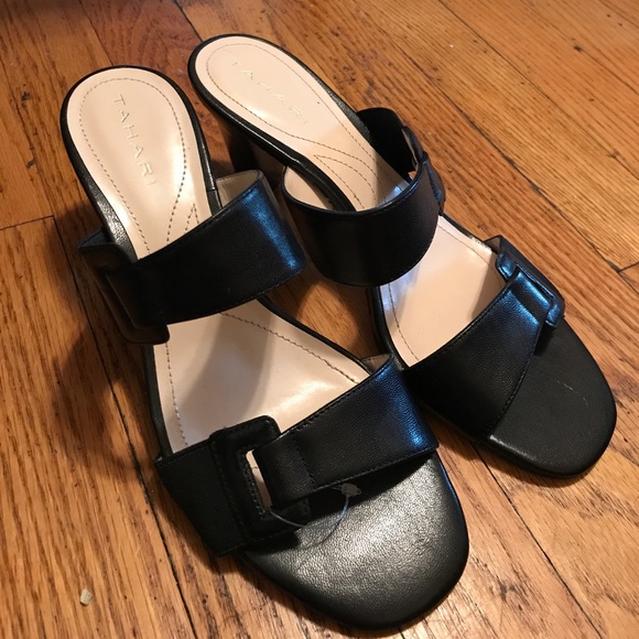 (6.5) Tahari Black heels (sandals) - Picture 1 of 3